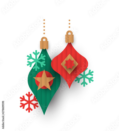 Christmas papercut bauble ornaments isolated