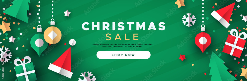 © Cienpies Design - Christmas sale banner of paper 3d ornament icons