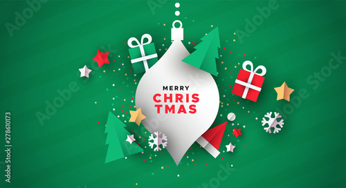 Christmas card of 3d paper holiday decoration