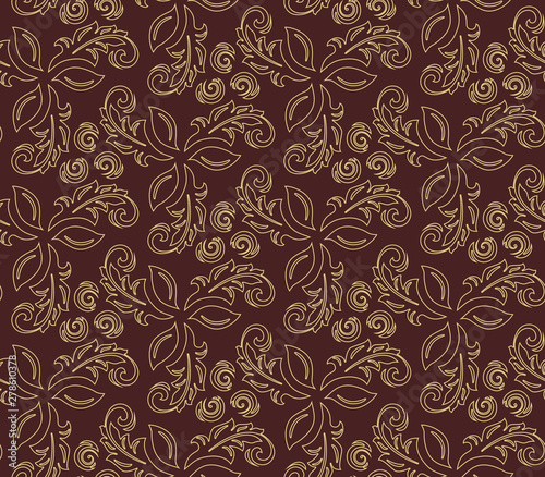 Floral vector ornament. Seamless abstract classic background with flowers. Golden pattern with repeating floral elements. Ornament for fabric, wallpaper and packaging