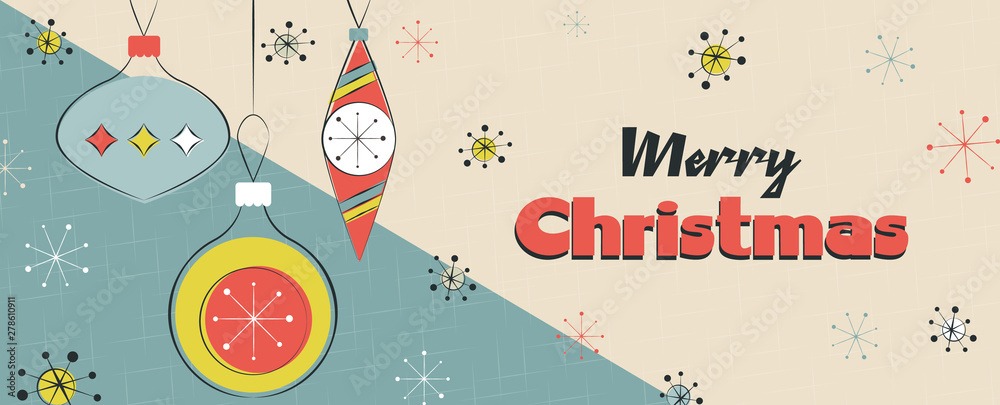 Merry Christmas retro mid century pine tree banner
