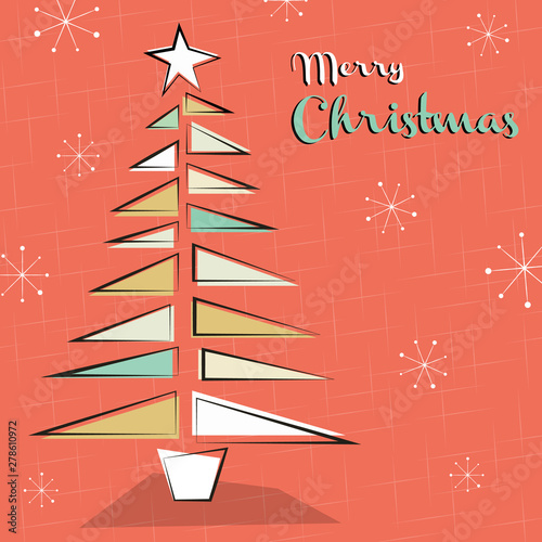 Merry Christmas retro mid century pine tree card