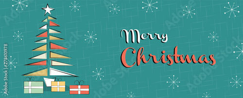 Merry Christmas retro mid century pine tree banner