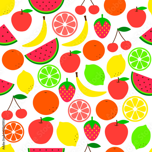 Fototapeta Naklejka Na Ścianę i Meble -  Cute tropical fruits seamless pattern