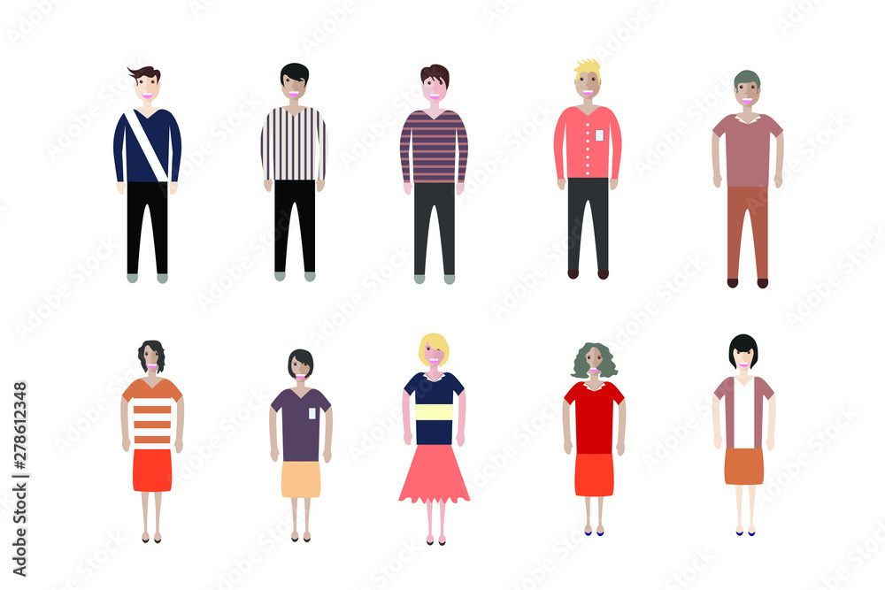 Young people, teenagers and students. Fashion man and woman in modern clothes. Different characters stay on white background. Young people, teenagers and students. Fashion man and woman in modern clothes. Different characters stay on white background.
