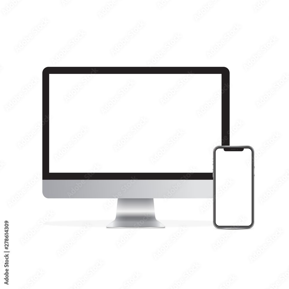 Computer pc and smartphone mockup isolated on background can be used to identify your needs. Computer pc and smartphone mockup isolated on background can be used to identify your needs.