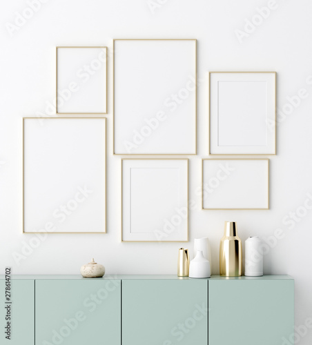 Mock up poster in modern interior background, 3D rendering