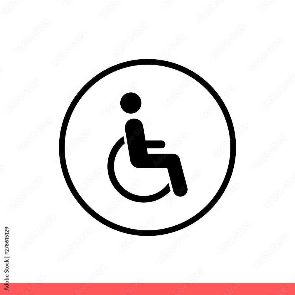 Disabled vector icon, wheelchair symbol. Simple, flat design isolated on white background for web or mobile app Disabled vector icon, wheelchair symbol. Simple, flat design isolated on white background for web or mobile app