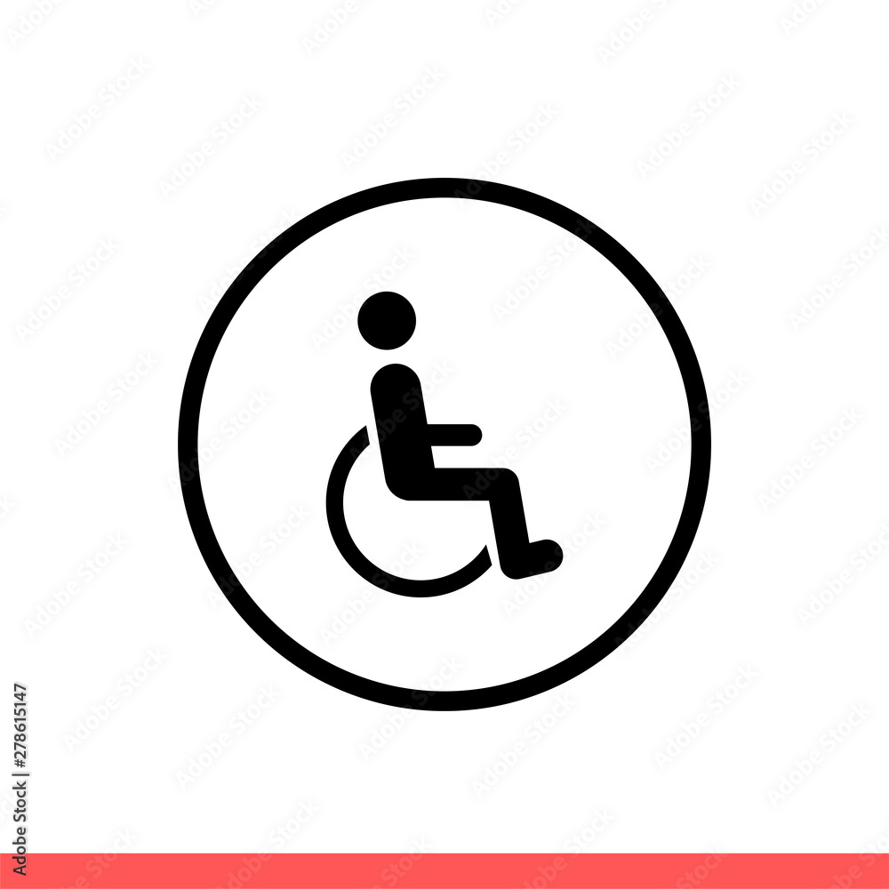 Disabled vector icon, wheelchair symbol. Simple, flat design isolated on white background for web or mobile app Disabled vector icon, wheelchair symbol. Simple, flat design isolated on white background for web or mobile app