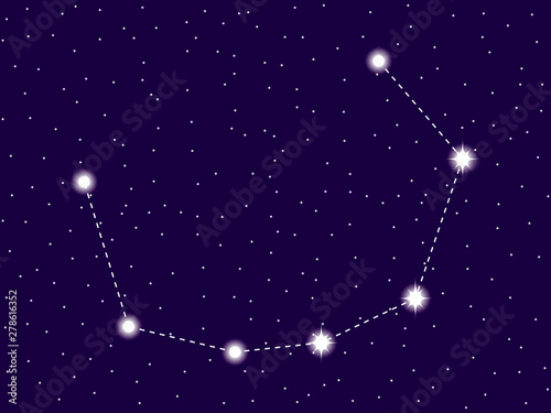 Corona borealis constellation. Starry night sky. Zodiac sign. Cluster of stars and galaxies. Deep space. Vector illustration