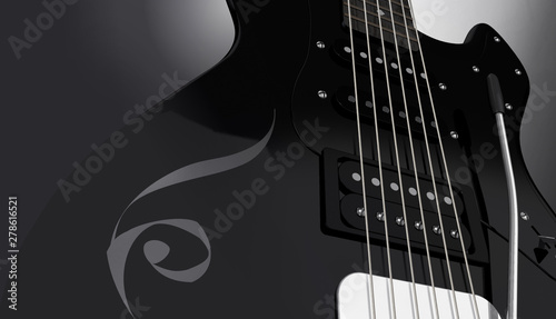 Fényképezés 3D illustration of black electric guitar with pattern