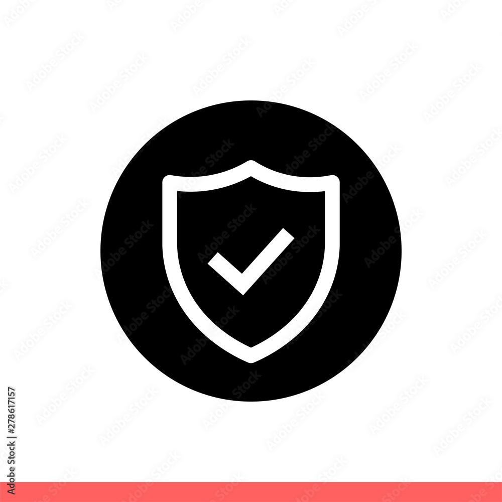 Shield with check icon, safety symbol. Simple, flat design isolated on white background for web or mobile app Shield with check icon, safety symbol. Simple, flat design isolated on white background for web or mobile app