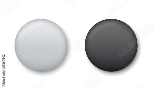 Realistic blank white and black badge - stock vector.