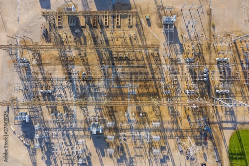 Aerial view of a high voltage electricity distribution facility in Aurora, IL, United States photo