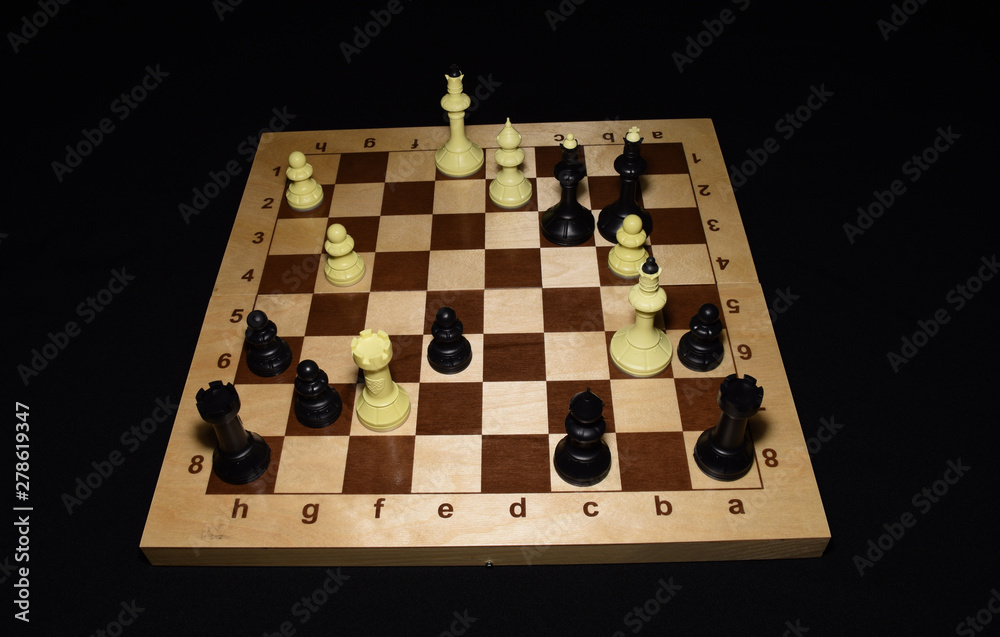 Chessboard under white chessmen for sport theme Chessboard under white chessmen for sport theme