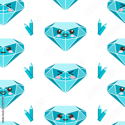 Kawai style. Beautiful seamless vector pattern with diamond.