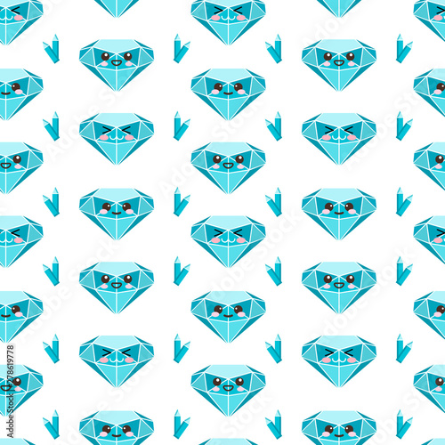 Kawai style. Beautiful seamless vector pattern with diamond.