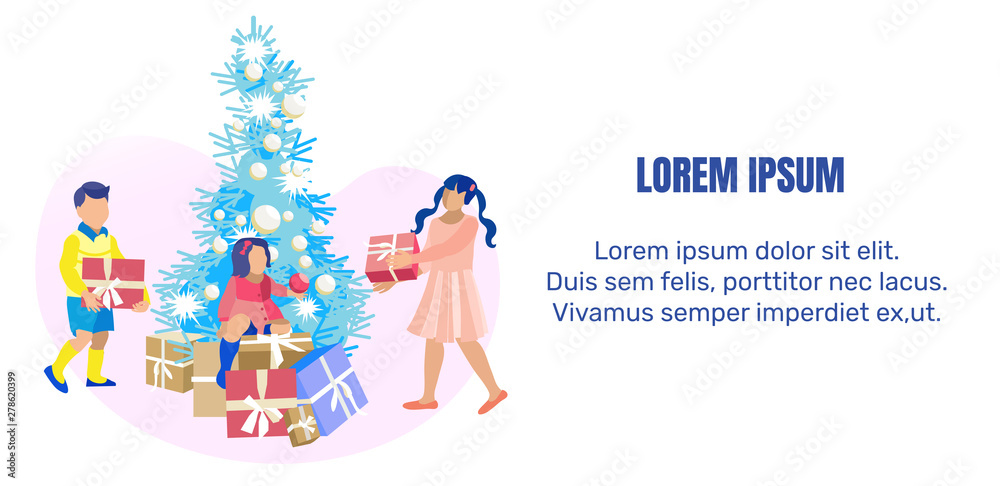 Children and Christmas Tree Cartoon Text Banner Children and Christmas Tree Cartoon Text Banner