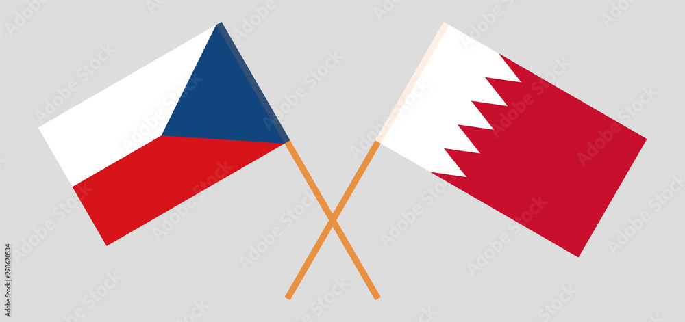 Bahrain and Czech Republic. Crossed Bahraini and Czech flags Bahrain and Czech Republic. Crossed Bahraini and Czech flags