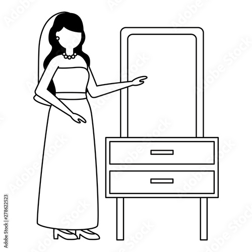 cute bride in dress with mirror wedding day