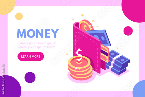 Concept stack of coin and wallet