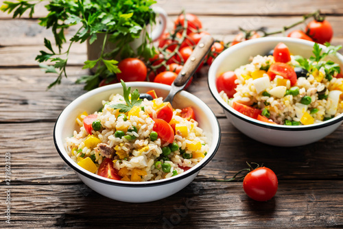 Cold summer salad with rice photo
