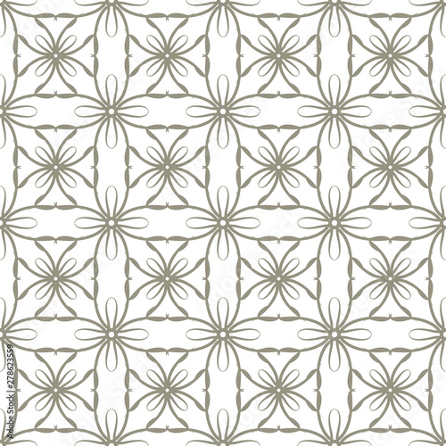 Seamless abstract floral pattern in oriental style. Geometric flower ornament on a white background.