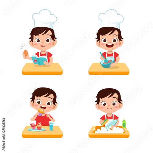 Vector Illustration Of Chef Kids Cooking