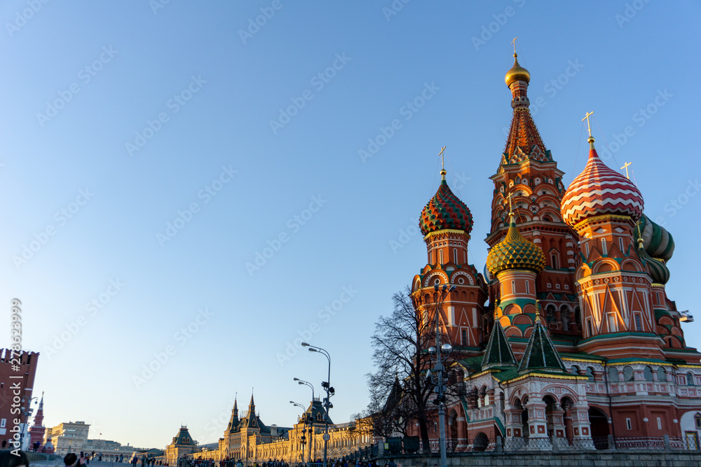 Moscow, Russia, Red Square. View of St. Basil's Cathedral on bright sky