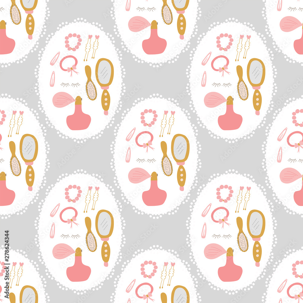 Seamless pattern of beauty trays for ballerinas on a grey background Seamless pattern of beauty trays for ballerinas on a grey background