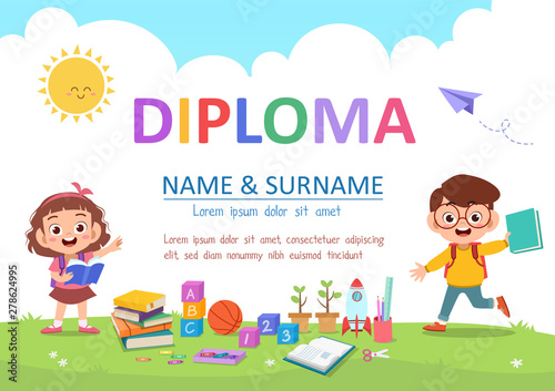 Vector Illustration Of Preschool Kids Diploma