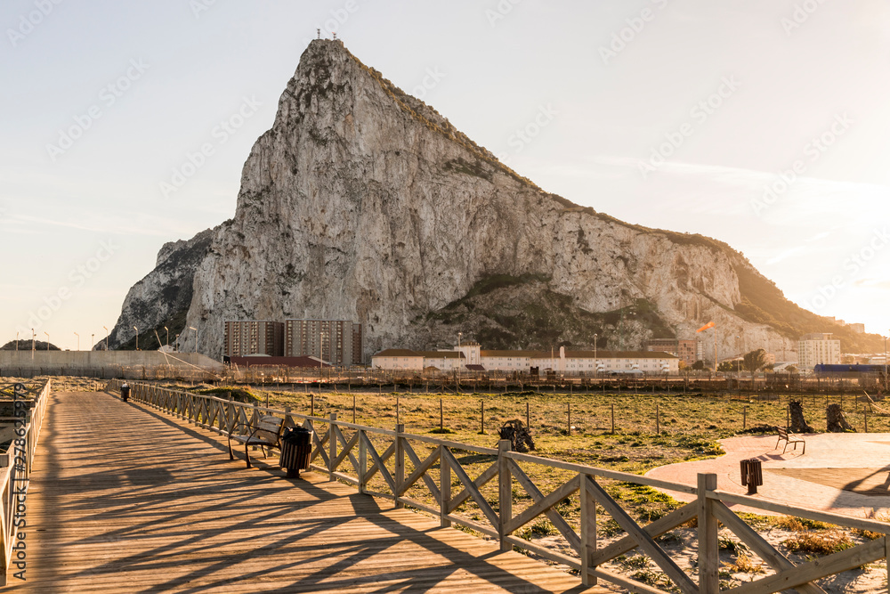 Views of the Rock of Gibraltar from La Linea de la Concepcion, Spain, on a beautiful and sunny summer day