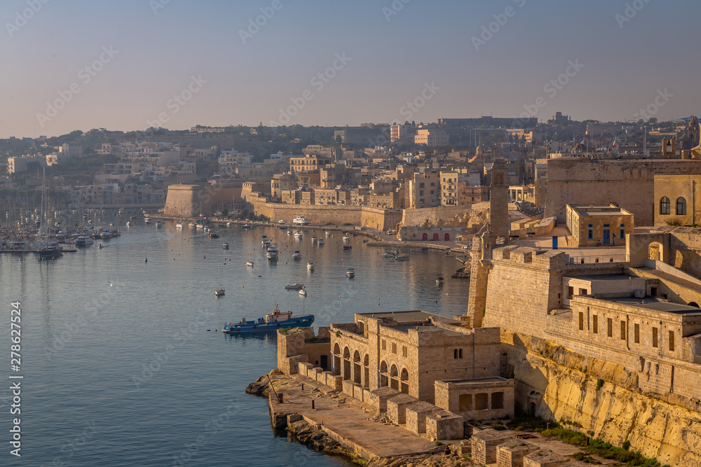 Valletta from the Ship. Exposure of Valletta, Malta, taken at Sunrise from a ship while arriving at this beautiful fortified city.