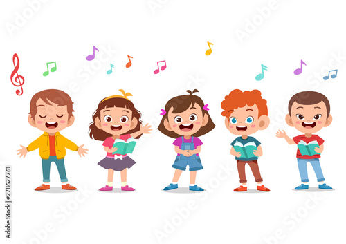 Cartoon group of children singing in the school choir
