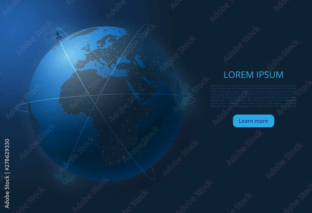 World network map. Vector image of a global map with lights in the form of cities of the world or population density consisting of points and figures in the form of stars and space. Easy to edit