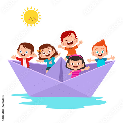 kids on the paper ship vector