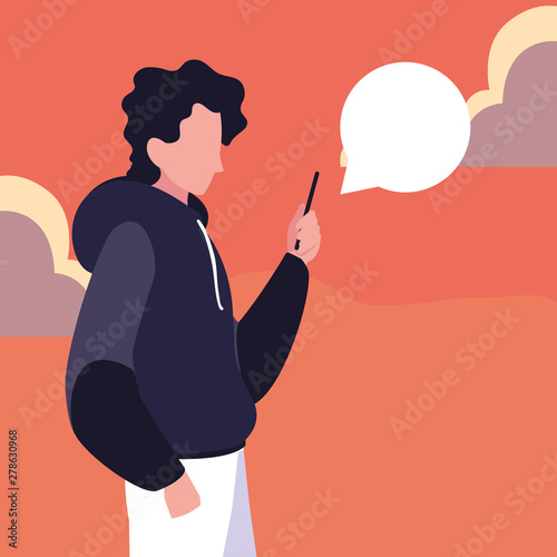 young man using smartphone social media