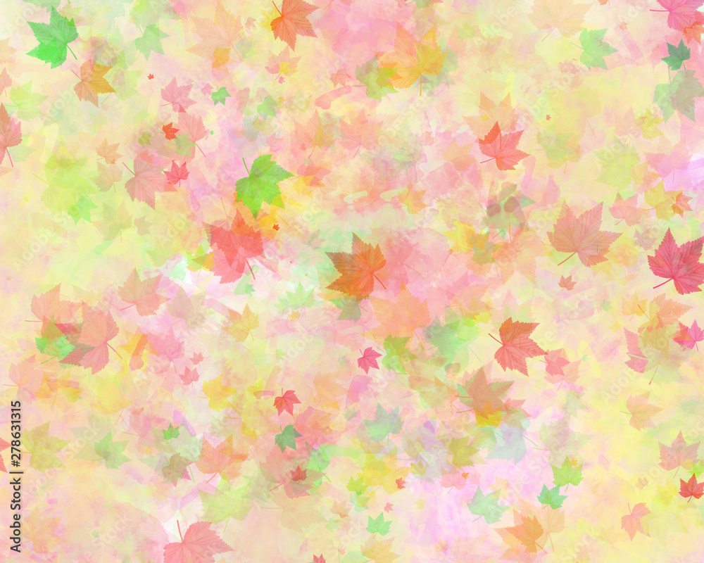 Autumn watercolor background with leaves and paint splashes