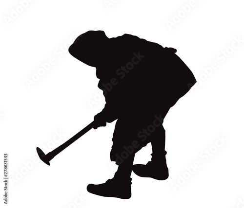 Silhouette of working woman. Senior person. Agriculture. Vintage.