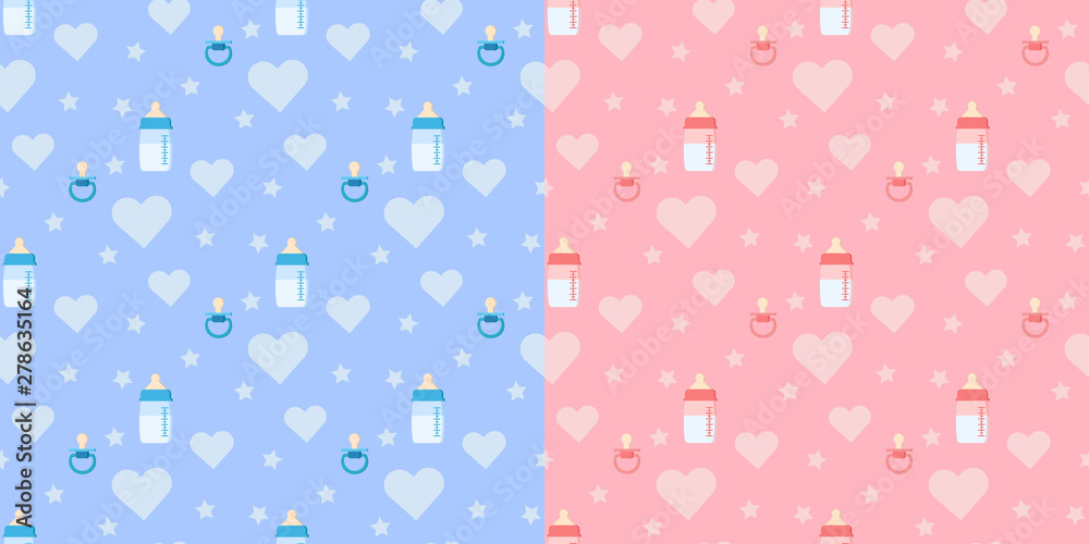 custom made wallpaper toronto digitalSet of cute vector seamless pattern with baby bottle, pacifier, heart placed horizontally