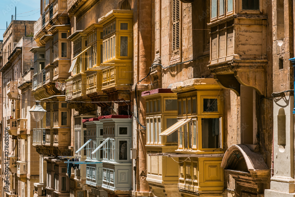 Maltese balconies in Valletta city center