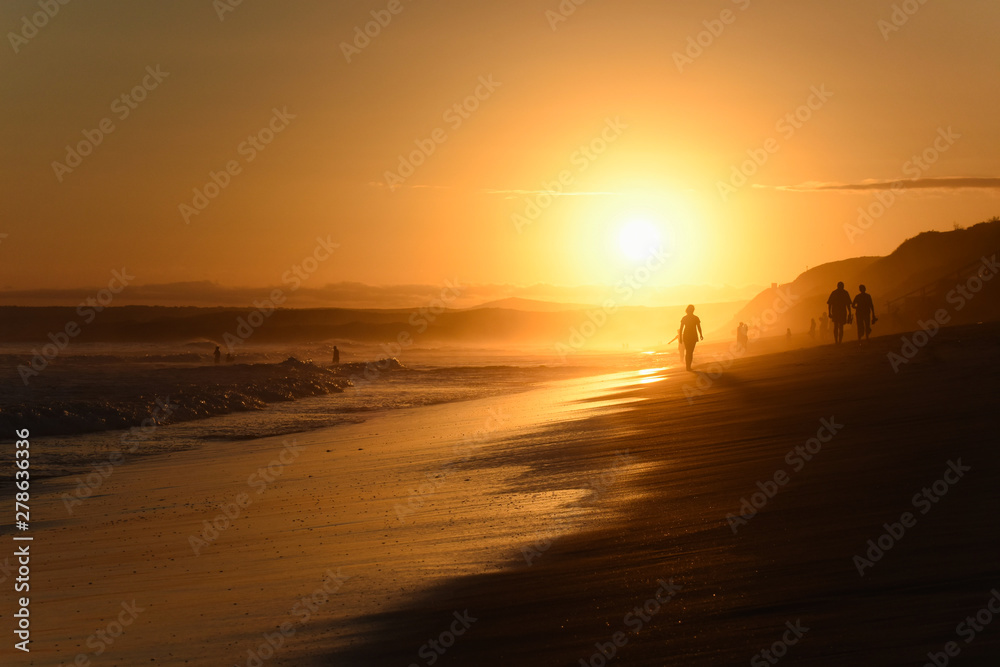 Golden Sunset Beach Horizon With People, Mossel Bay, South Africa