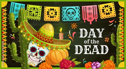 Mexican sugar skull with sombrero. Day of the Dead