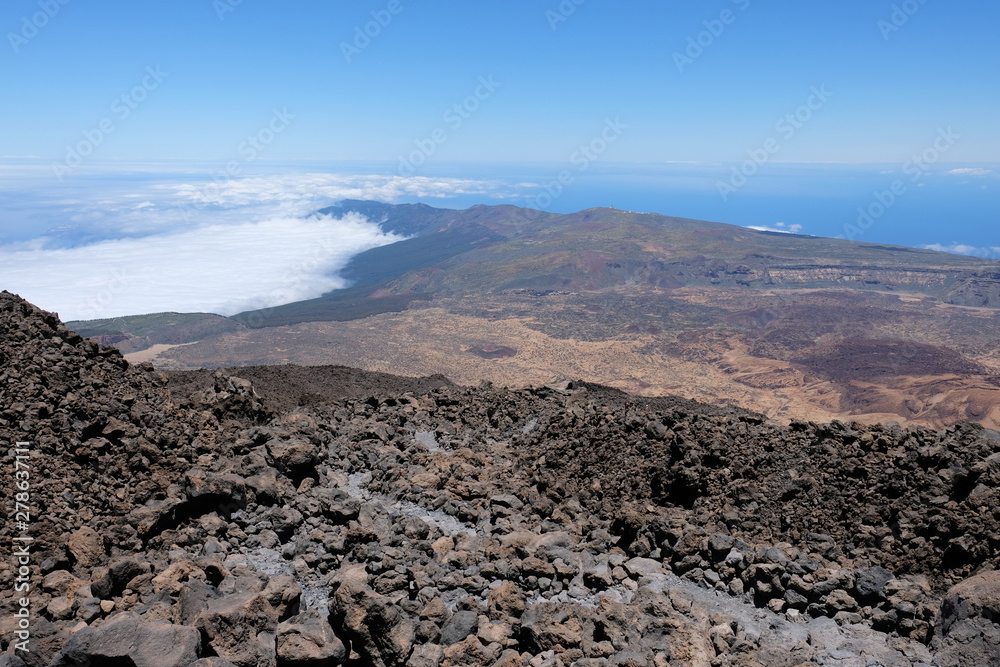 Sea views from mountain top volcanic landscape Sea views from mountain top volcanic landscape