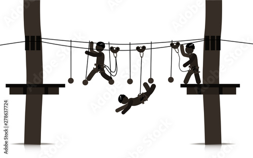 web icons of people. Outdoor activities in the forest on the zip line