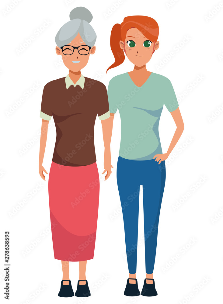 Mother and adult daughter together cartoon Mother and adult daughter together cartoon