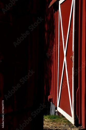 Red barn door with white pattern photo