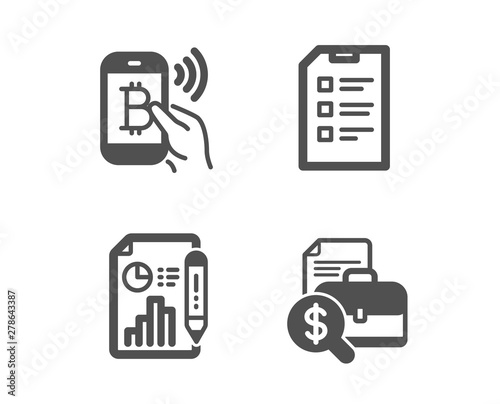 Set of Checklist, Report document and Bitcoin pay icons. Accounting report sign. Data list, Growth chart, Mobile payment. Financial case. Classic design checklist icon. Flat design. Vector Free Download Set of Checklist, Report document and Bitcoin pay icons. Accounting report sign. Data list, Growth chart, Mobile payment. Financial case. Classic design checklist icon. Flat design. Vector - GFXLoad