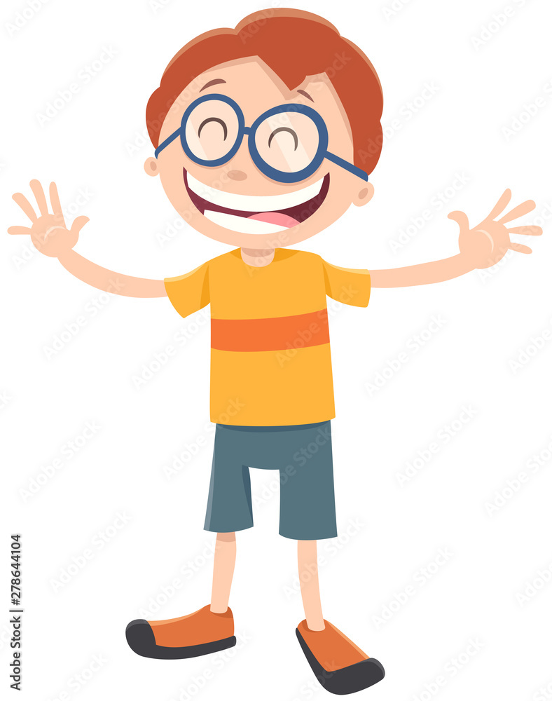 happy boy cartoon character with glasses