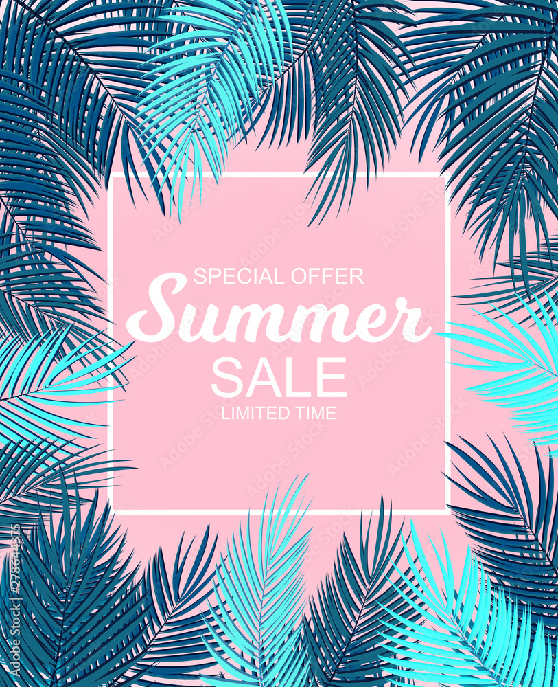 Summer Sale concept Background with Palm Leaves. Vector Illustration Summer Sale concept Background with Palm Leaves. Vector Illustration